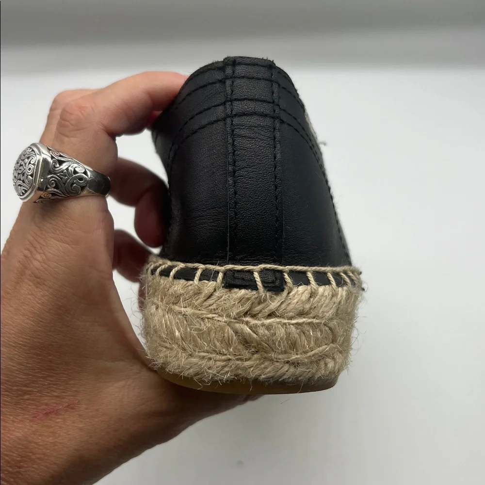 Soludos - Black Leather Espadrille Round Toe Smoking Platform Shoes Size 10